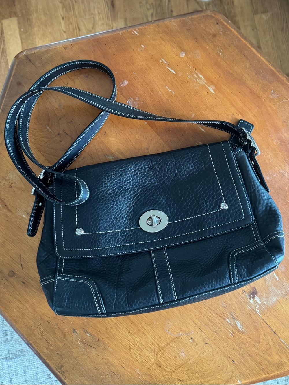 Coach Black Pebbled Leather Turn-Lock Crossbody Bag